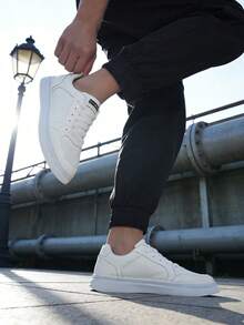 Men's White Skate Shoes, Chunky Sole Low Top Sneakers, Lace-Up Casual Shoes For Men - Everyday Gift For Him - 白色 - 查看 6