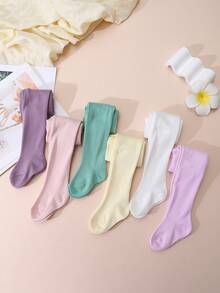 6pcs/Pack Girls' Solid Color Tights, Skinny Leggings, Suitable For Girls' Spring Outings And Daily Wear - Multicolor - View 6