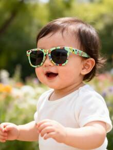 2026新款0-1岁宝宝防滑防摔可爱印花椭圆形镜框太阳镜，时尚休闲度假拍照道具TPEE软框舒适婴儿太阳镜 - 印花嬰兒款 - 查看 6