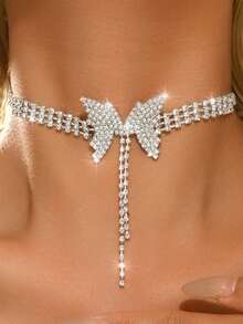 3pcs/2pcs/1pc/Set Butterfly Design Bridal Ladies Crystal Necklace, Earrings, Suitable For High-End Evening Dresses, Parties, And Business.