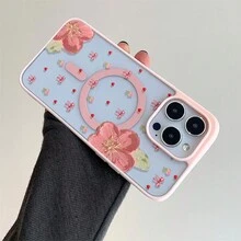 Patrón floral, carcasa de teléfono simple y de moda, compatible con iPhone 11 / 12 / 13 / 14 / 15 / 16 / Pro / Max y Galaxy plus / Pro / S22 / S23 / S24 / s25 / ultra / fe. Muy adecuado como regalo de vacaciones, regalo de San valentín. - Rosa - Ver 5