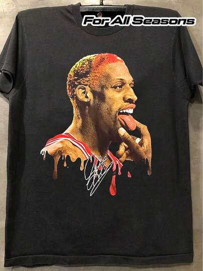 Men'S Vintage Rodman Portrait T-Shirt - A Straightforward Black Patterned Tee, Featuring A Classic Crew Neck Casual Shirt Suitable For Everyday Wear And Special Occasions, Comfortable Fit For All Seasons - Retro Sports Memorabilia Clothing