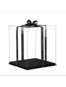 1pc Black Transparent Plastic Display Box With Ribbon, Suitable For Cakes, Baked Goods, Desserts, Birthdays, Christmas And Thanksgiving - Black - View 9