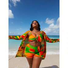 Women's Casual Beach Swimwear – Two-Piece Bikini With Mesh Cover-Up - Green - View 4