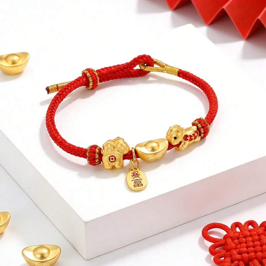Pulsera ajustable de hilo rojo de la suerte, amuleto de riqueza Feng Shui, diseño unisex adecuado para uso diario y ocasiones festivas, regalo perfecto para familiares y amigos, Año Nuevo, Día de San Valentín - 1 unidad - Ver 1