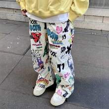 Colorful Graphic Baggy Pants For Men Y2K Retro Wide Leg Casual Joggers Graffiti Streetwear - 白色 - 查看 8