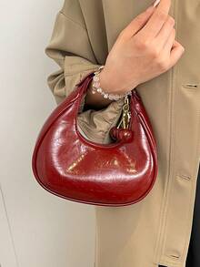 Dedoo 1 geantă de subraț în formă de semilună, nouă la modă de toamnă, cu decor drăguț cu cireșe, husă de subraț în stil vintage, potrivită pentru diverse ocazii, geantă vintage - roșu - Vizualizare 5