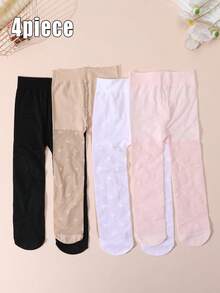 4双装女婴甜美可爱提花透气连裤袜，婴儿防勾丝防蚊虫舞蹈袜，春夏款