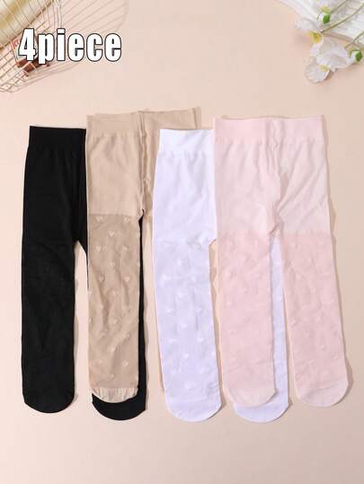 4 Pairs Baby Girls' Sweet & Cute Jacquard Breathable Tights, Infant Anti-Snag Anti-Mosquito Dance Stockings, Spring/Summer