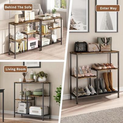 Mesa Recibidor de Entrada Mueble, Mesa Consola 3 Niveles, Credenza Recibidor, Mueble Organizador Sofá Decorativo Madera y Metal, Estante Organizador Mesa Auxiliar para Sala, Recámara y Pasillo