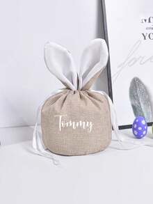 Personalized Easter Embroidered Gift Bag, Can Embroider Name, Suitable For Egg Hunting, Personalized Embroidered Tulle Easter Basket, Portable Easter Basket Storage Bucket, Tulle Bucket - Multicolor - View 4