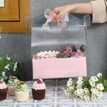 5pcs Transparent Flower Cake Boxes, Fits 4-Inch Cakes, Clear Gift Packaging Boxes, Bouquet Style Dessert Display Boxes, Suitable For Birthday, Wedding And Holiday - Multicolor - View 5