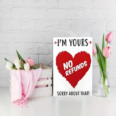 1张浪漫情侣卡片，附信封，“我是你的”趣味情人节卡片，送给男友，浪漫情人节贺卡，送给丈夫