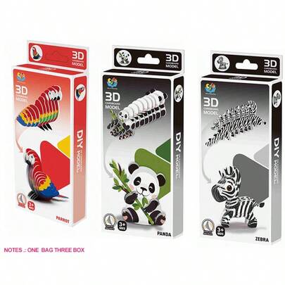 3D Animal Puzzle For Kindergarten Kids - Panda, Zebra, Rabbit, Dinosaur, Early Education Intelligence Toy, Perfect Halloween/Christmas/Birthday/ New Year/ Holiday /Easter/Children's Day Gift
