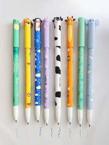 12pcs Random Animal Shaped Erasable Gel Pen Set, Multi-Color Ink, Cute Lion, Elephant, Cow, Dinosaur Designs, Suitable For Writing, Drawing, Homework, Doodling, Can Be Used As Student Rewards - Multicolor - View 4