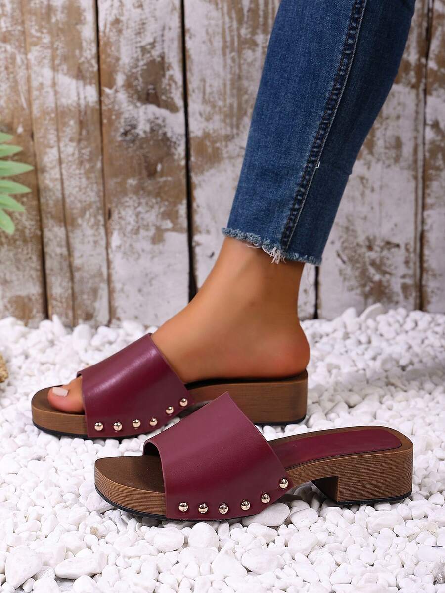Women's Summer New Casual Fashion Wedge Thick Bottom Slippers, Plus Size Wholesale Open Toe Beach Sandals - Burgundy - View 1