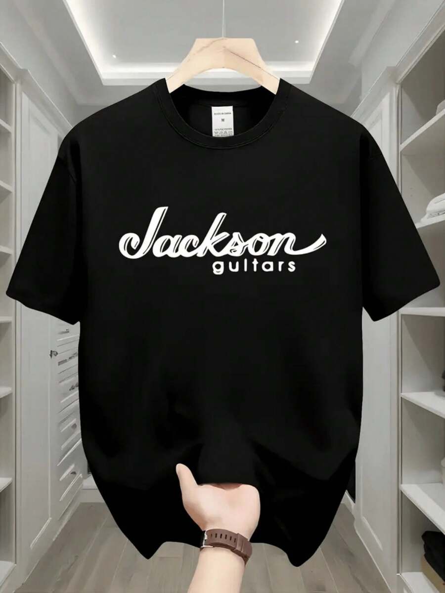 Men Casual Summer T-Shirt With Jackson Guitars Graphic Print Black Short Sleeve Crew Neck Tee Lightweight For Casual Attire Guitar T Shirt - màu đen - Xem 1