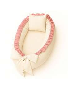 Baby Nest Reducer Kit + Nursing Pillow 100% Cotton Straw Ruffle With Rose Gold - Multicolor - View 6