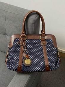 Retro Polka Dot College Style Tote Bag, Fashion Versatile Large Capacity Commuter Handbag (No Accessories Included)