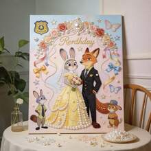 Disney 迪士尼疯狂动物城2珍珠画套装，卡通人物尼克和朱迪，5D钻石画DIY手工全珍珠刺绣珍珠艺术品，珍珠艺术画套装，工艺品，手工家居装饰礼品，客厅厨房卧室墙面艺术，送给她的礼物，生日礼物，室内装饰，节日礼物