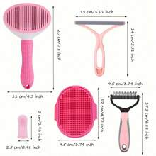 Luxury Pet Grooming Kit: Dog Brush, Flea Comb, Dog Washing Brush, Pet Nail Clippers, Dog Toothbrush Set - Essential Tools For Your Beloved Pet To Happily And Healthily Self-Groom, Trim Nails, Maintain Coat, And Clean Teeth - Pink - View 2