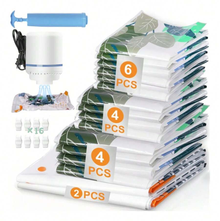 Tendenciabolsas vacio ropa Almacenamiento,bolsas de vacio con bomba Eléctrica Y Mano bolsas al vacio ropa para ropa y edredones,18pcsCalidad premium - 1 - Ver 1