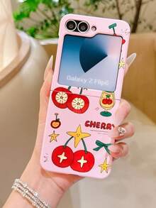 1pc Fashionable Minimalist Skin-Friendly PC Material Cute Tomato Star Element Foldable Phone Case, Protective And Anti-Drop, Compatible With Samsung Galaxy Zflip 3/Zflip 4/Zflip 5/Zflip 6/Zflip 7/ Razr 50 Ultra/ Razr 60 Ultra/ Razr 60/ Rolla Razr 50/Galaxy Z Flip7 FE - Pink - View 2