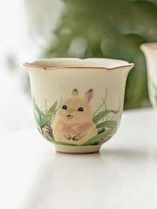 1个复古兔子图案陶瓷茶杯，品茶杯，家居装饰茶杯 - 彩色 - 查看 7