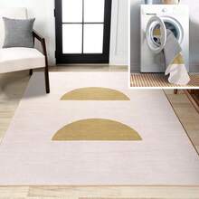 Machine Washable Cream/Moss Indoor Area Rug 9X12 Ft, Minimalist Geometric For Living Room, Bedroom, Kitchen, Office, Easy-Cleaning, High Traffic, Pet-Friendly, Non-Shedding,  Home Decor - 奶油色/赤陶色 - 查看 7