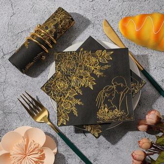 20/40/60pcs Gold Foil Disposable Wedding Napkins - Soft & Elegant, Suitable For Weddings, Bridal Showers, Anniversaries And Global Celebrations | Sophisticated Napkins | Soft Paper Wedding Napkins