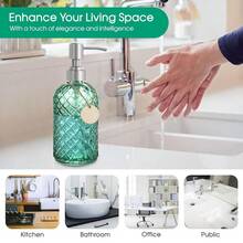 Gem-Patterned Glass Soap Dispenser With Rust Proof Stainless Steel Pump-13 Oz Liquid Hand Soap Dispenser For Kitchen & Bathroom,Great For Lotions, Essential Oil, Liquid Soaps-Green - Hijau permata - View 6