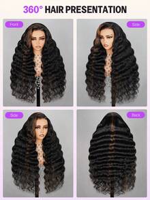 MEGALOOK 13x4 #30 高光蓬松深波浪蕾丝前假发，100% 真人发，180% 密度，透明蕾丝前假发，巴西真人发，预先拔毛，蓬松卷发假发 - SNATURAL/30 - 查看 4