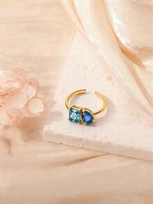 Nhẫn đá sinh nhật bất đối xứng thiết kế riêng, nhẫn đá sinh nhật hình quả lê, và nhẫn hở hai viên đá sinh nhật - Món quà hoàn hảo cho cặp đôi, món quà Giáng sinh lý tưởng dành cho nàng. - Nhiều màu - Xem 4