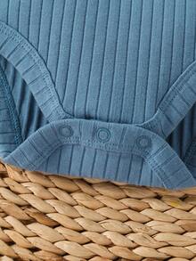 新生男婴纯棉鲨鱼印花连体衣，夏季 - 霧霾藍 - 查看 6