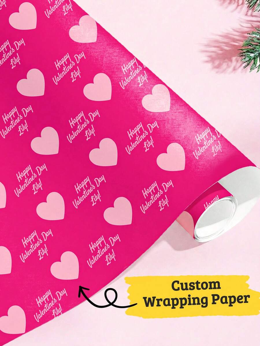 1pc Personalized Valentine's Day Custom Wrapping Paper With Custom Text Message Romantic Heart Theme Gift Wrap Paper For Valentine Gifts Anniversary Wedding Proposal Birthday Surprise Three Color Options Two Size Choices Decorative Wrapping Paper - Love - View 1