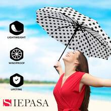 Windproof Travel Compact Umbrella-Automatic Umbrellas For Rain- Small Portable Windproof Umbrellas For Men Women Teenage. (White Polka Dots),42Inch-1Pack,WhitePolkaDots - 白色波點 - 查看 8