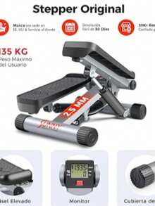 S un ny H eal th & F itn ess Mini Stepper for Home Exercise, Climber Exercise Machine with Resistance Belt, Optional Twist Movement and Connection to the Free SunnyFit App - Gris - Ver 5