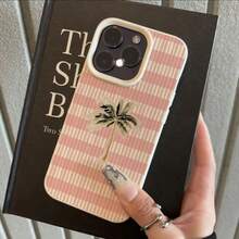 1 pieza Funda de teléfono con material TPU, fresca y suave, con diseño de árbol de coco a rayas en color rosa, compatible con iPhone 17 Pro Max/17/16 Pro Max/15/13/12/11, S20 FE/A15/S24/A55, Redmi Note 11/12/13 Pro, cobertura completa y protección suave anti-caídas - Blanco - Ver 2