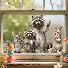 1/2pcs Spring Window Sticker Farm Animal Sheep Chick Rabbit With Daffodil Flower Design Removable Static Clings For Home Bedroom Glass Decor Festival Party Supplies Prop