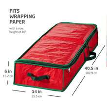 Gift Wrapping Paper Organizer Storage - 40" Gift Wrap Storage Containers With Interior Pockets For Bows Tags And Ribbons - Wrapping Paper Holder Waterproof Fits 24 Standard Rolls Red - 紅色 - 查看 6