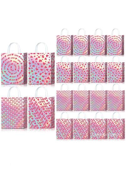 12pcs Love Heart Pattern "LOVE" Letter Gift Bags, Wedding Favor Packaging, Gift Wrapping Bags, Party Favor Bags, Suitable For Weddings, Themed Events, Holidays, Anniversaries, Mother's Day, Gift Packaging Supplies