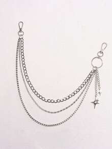 1pc Versatile Pentagram Pendant Chain, Hip-Hop Jeans Waist Chain Fashion Accessory For Men - Silver - View 5