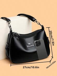 高端大容量软皮包，女士饺子包，新款时尚百搭单肩斜挎包，中年妈妈包，手提包，商务休闲女包，完美适用于办公室、商务和工作场合 - 黑色 - 查看 6