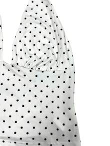 Women's White Polka Dot Halter Top | Deep V Neck Sleeveless Crop Top For Beach & Summer Vacation - White - View 9