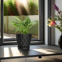 Inch Plant Pots 5 Pack, Flower Planters With Drainage Holes And Trays, Plastic Pots Indoor Outdoor Plants, White - 黑色 + 4英寸 - 查看 6