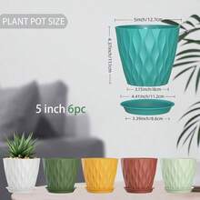 Inch Plant Pots 5 Pack, Flower Planters With Drainage Holes And Trays, Plastic Pots Indoor Outdoor Plants, White - 彩色 + 5英寸 - 查看 2