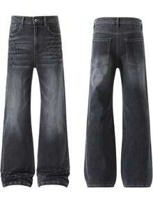 Jeans Masculinos de Estilo Urbano con Acabado Envejecido y Desgaste Natural, Silueta Straight Leg Relajada y Denim Suave Ideal para el Uso Cotidiano - Gris - Ver 1