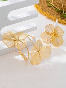 1 Set Elegant Hollow 3D Floral Women Jewelry Set, Party Gift - Gold - View 2