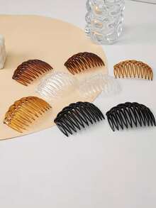5pcs Vintage Woven 11-Tooth Deep Coffee Plastic Hair Comb, Octagonal Side Comb, Minimalist French Side Comb - Non-Slip, Strong Grip, Easy To Create Voluminous Styles | 11-Tooth Design, Suitable For Curly And Regular Hair | Black And Hair Accessories