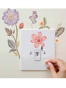 2片/套创意经典花卉图案开关贴纸，可移除，花朵开关贴纸，自粘PVC墙贴，适用于卧室和浴室灯开关、客厅和走廊家居装饰、花卉主题日常家居装饰、书房和浴室装饰，生日、节日、乔迁、洗礼、复活节和母亲节礼物，以及派对礼品 - 彩色 - 查看 5